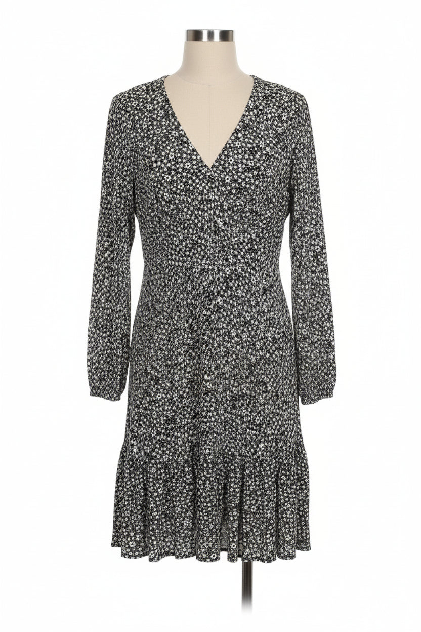 JIGSAW Dress Knee Length Black and White Floral Print UK 14