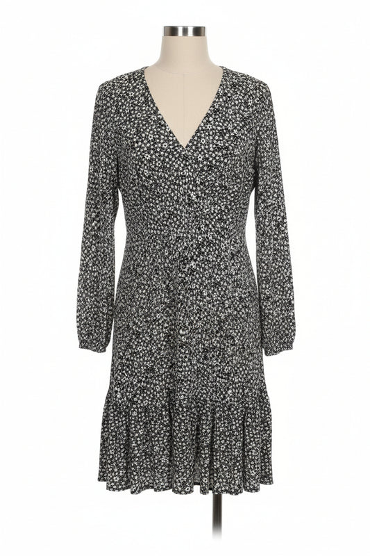 JIGSAW Dress Knee Length Black and White Floral Print UK 14