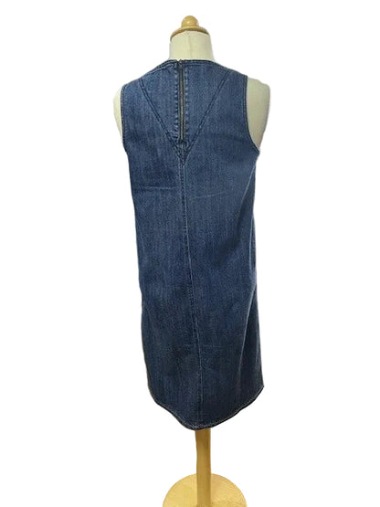 Wrap London Denim Shift Dress UK 8 EU 36 - 2 Front Pockets - Zip Fastening to Back - Midi Shift