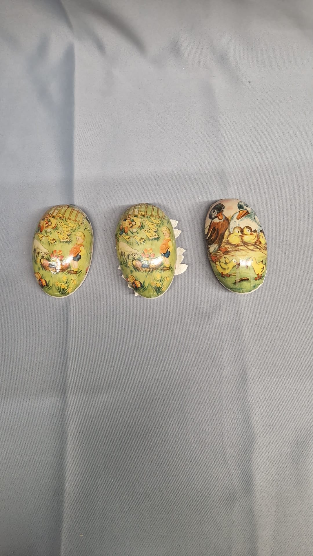 3 x Vintage German Easter Egg Shell Cases - 1930's Cardboard Ducklings Lambs