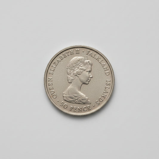 1982 Silver Falkland Islands 50 Pence June 14 Liberation Plastic Cover