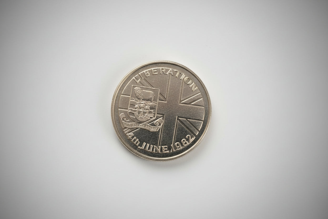 1982 Silver Falkland Islands 50 Pence June 14 Liberation Plastic Cover