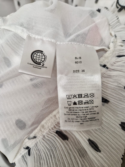 GANNI White & Black Polka-dot Ruffled Midi Dress UK 8 EU 36 Tiered Frill Pleated - GOOD USED CONDITION