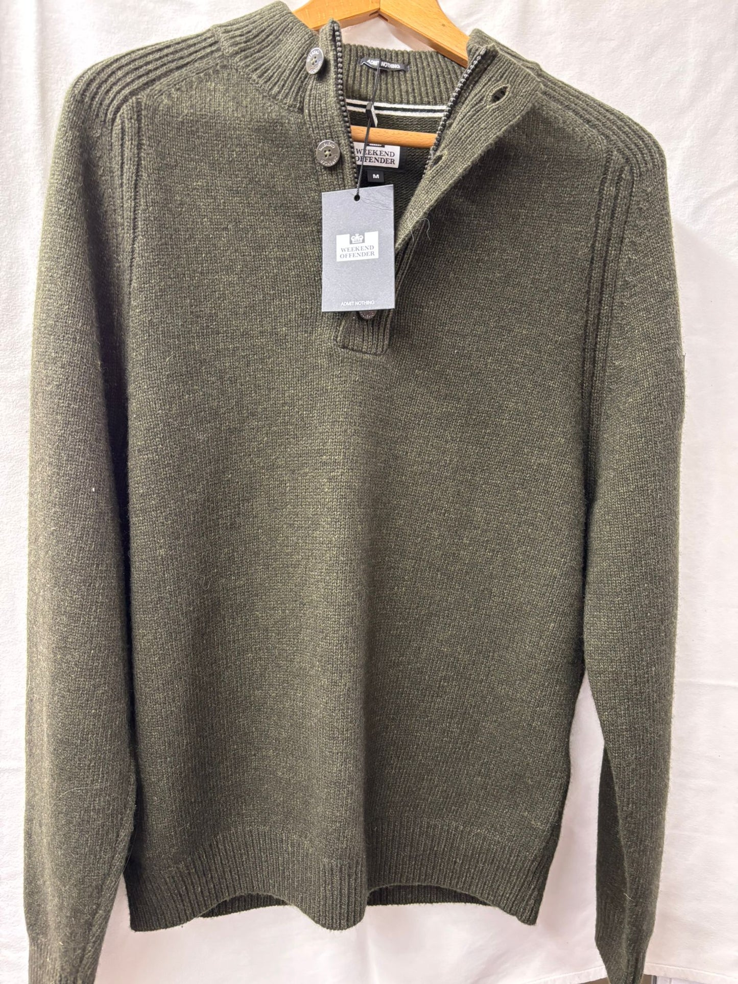 BNWT Weekend Offender Green Knitted Jumper (M) Castillos Castle Green 1/4 Button