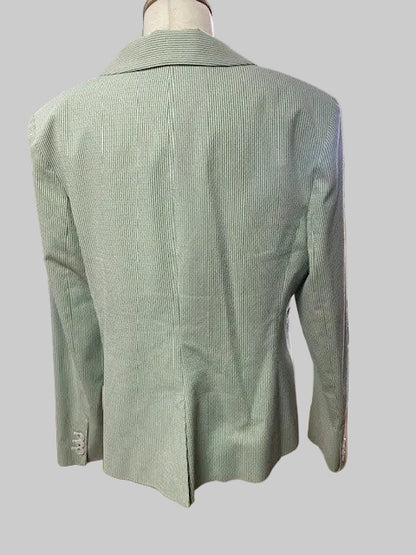 Hobbs Green & White Striped Jacket UK 16 EU 44 - Single Button Fastening Blazer - Double Breasted