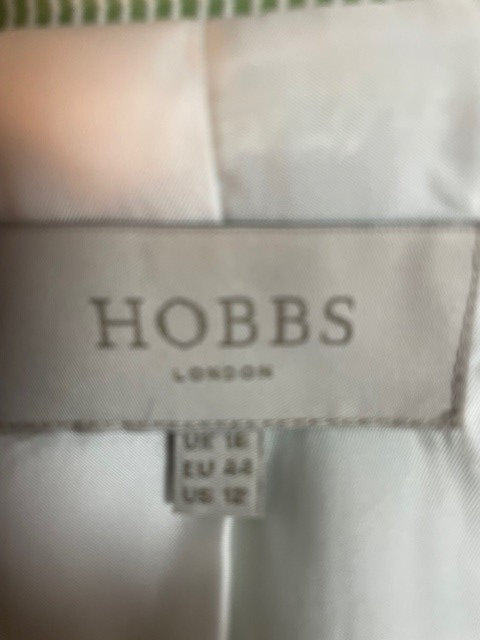 Hobbs Green & White Striped Jacket UK 16 EU 44 - Single Button Fastening Blazer - Double Breasted