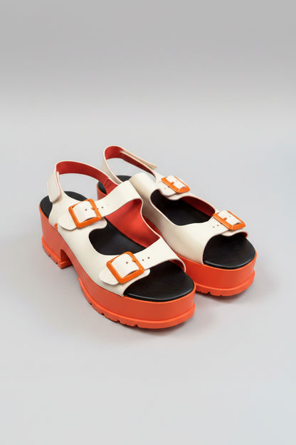 Ladies the Art Company 1821S orange leather sandals features a 60mm platform soles pre loved size 42