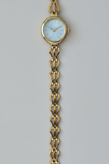 Vintage Ladies Sekonda gold tone watch with Oval Mother of Pearl face and intricate linked Bracelet
