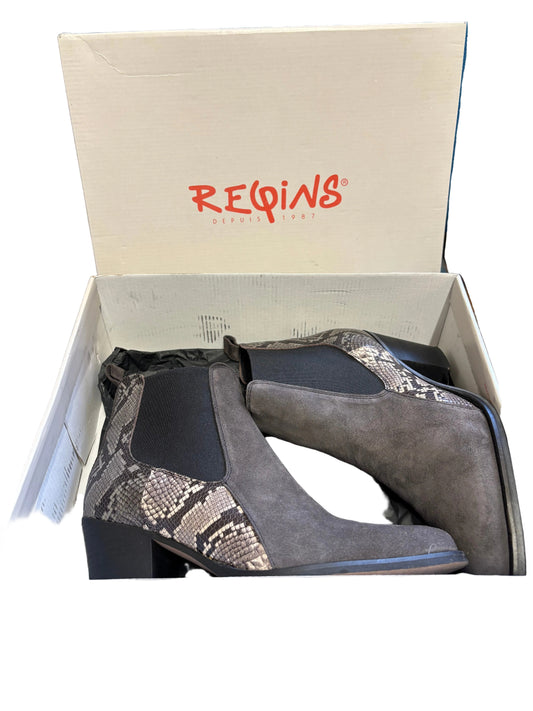 Ladies Reqins Jalis anthracite grey & faux snakeskin boots size 38 heel size 2.5 preloved