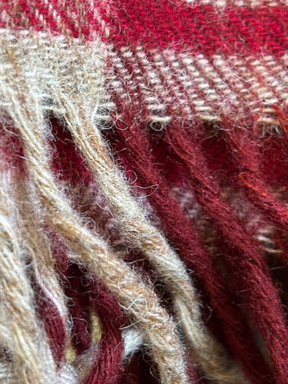 Laura Ashley red & cream check 100% wool throw preloved