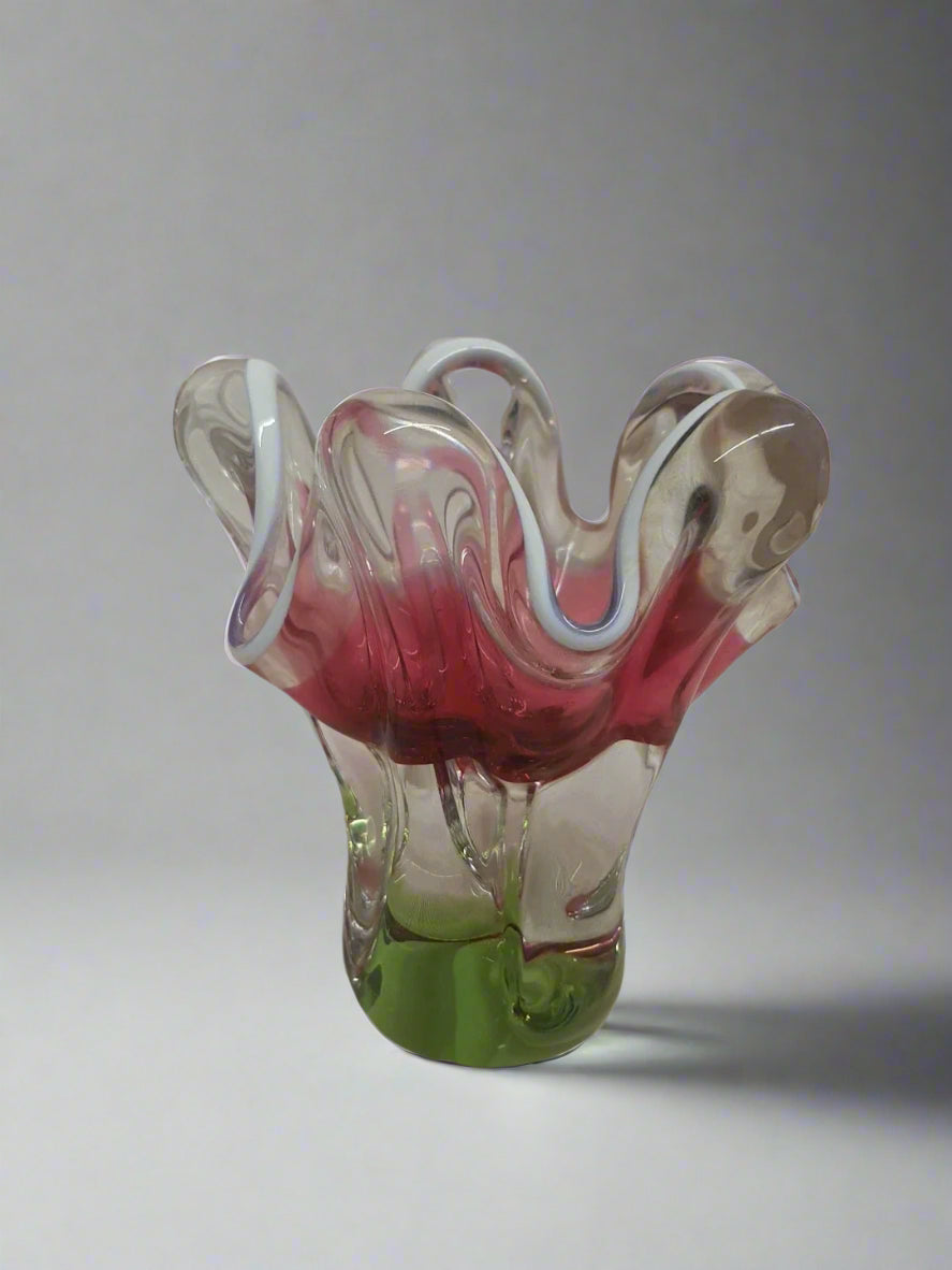 Josef Hospodka Vase Chribska Czech Art Glass Pink Green White Bohemian 1960s