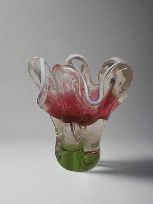 Josef Hospodka Vase Chribska Czech Art Glass Pink Green White Bohemian 1960s