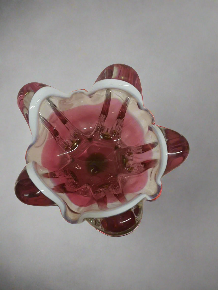 Josef Hospodka Vase Chribska Czech Art Glass Pink Green White Bohemian 1960s