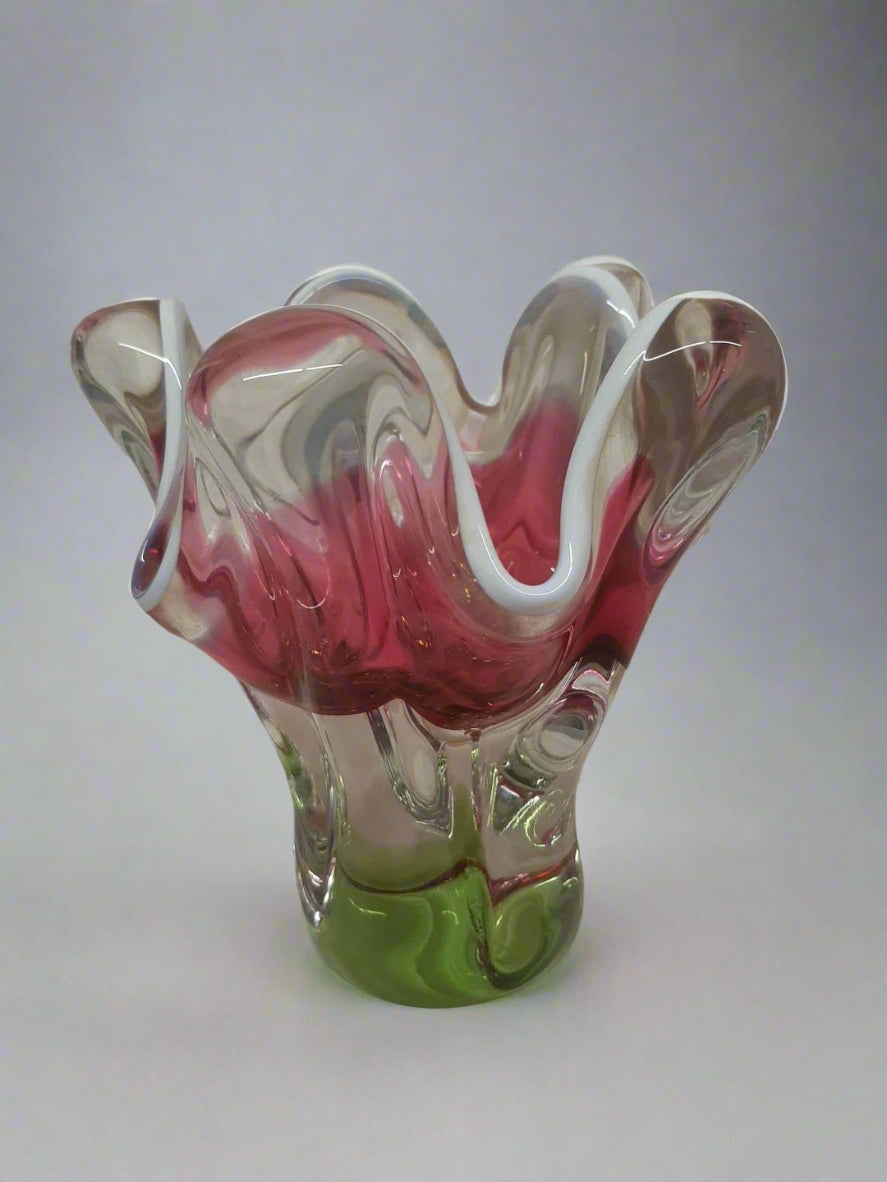 Josef Hospodka Vase Chribska Czech Art Glass Pink Green White Bohemian 1960s