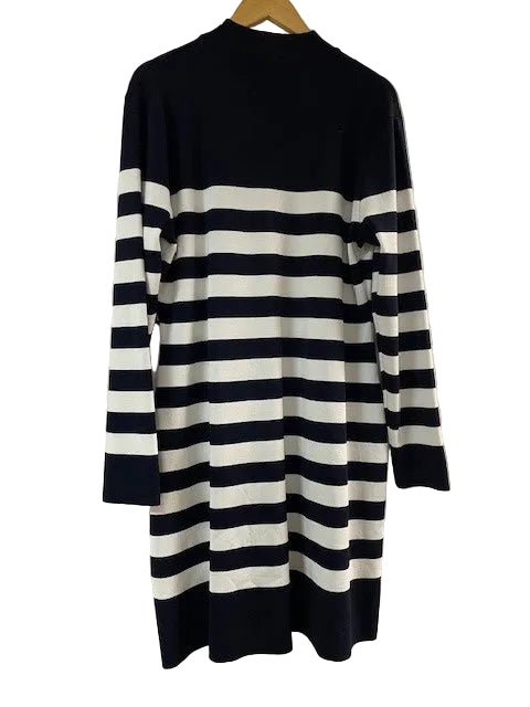 Karen Millen Dress UK 16 18 EU 44 46 Navy & White Ladies Long Sleeve Bodycon Fitted - Size XXXL Excellent Condition