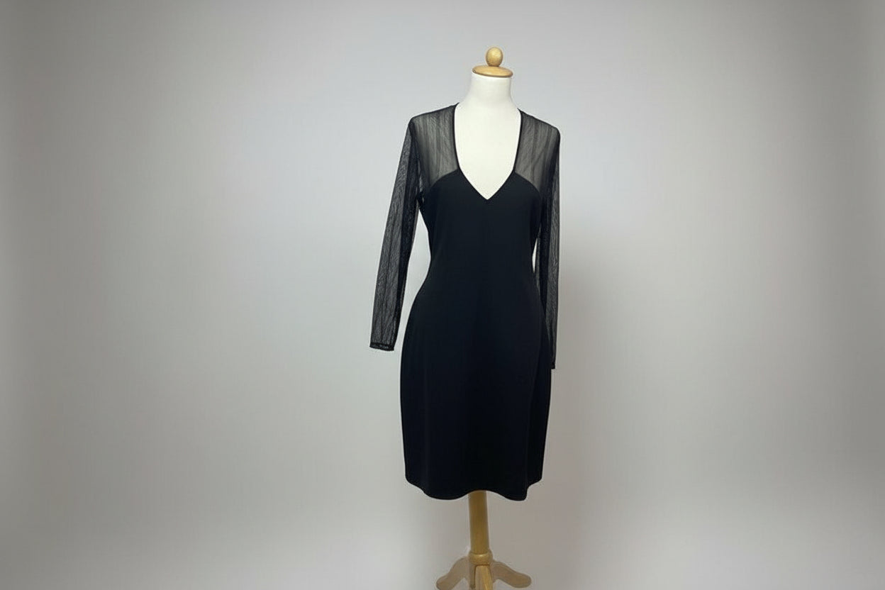 Black Karen Millen Dress size L with sheer Sleeves and shoulders