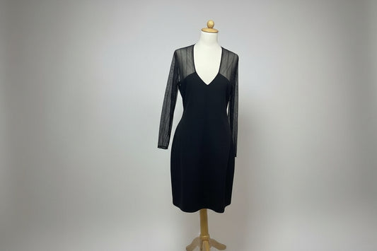 Black Karen Millen Dress size L with sheer Sleeves and shoulders