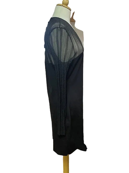Black Karen Millen Dress Size L UK 12 14 EU 40 With Sheer Sleeves & Shoulders