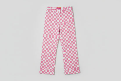 Kitri X Jessie Bush White & Pink Checked Trousers UK10 US6 - 98% Cotton 2% Elastane - Good Used Condition