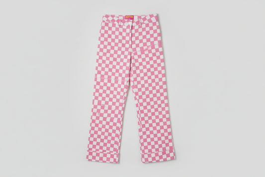 Kitri X Jessie Bush White & Pink Checked Trousers UK10 US6 - 98% Cotton 2% Elastane - Good Used Condition