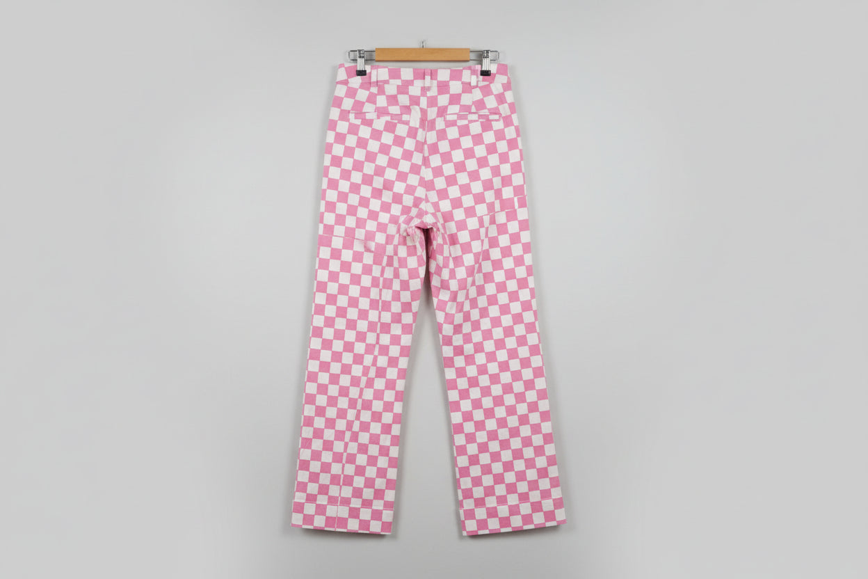 Kitri X Jessie Bush White & Pink Checked Trousers UK10 US6 - 98% Cotton 2% Elastane - Good Used Condition