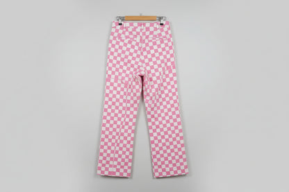Kitri X Jessie Bush White & Pink Checked Trousers UK10 US6 - 98% Cotton 2% Elastane - Good Used Condition