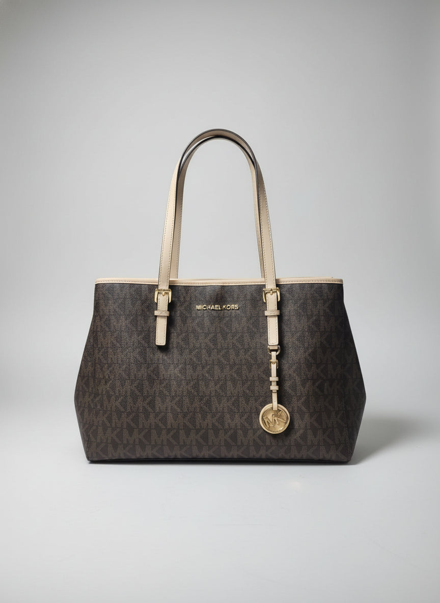 Michael Kors Jet Set Brown MK Signature Tote Handbag Bag