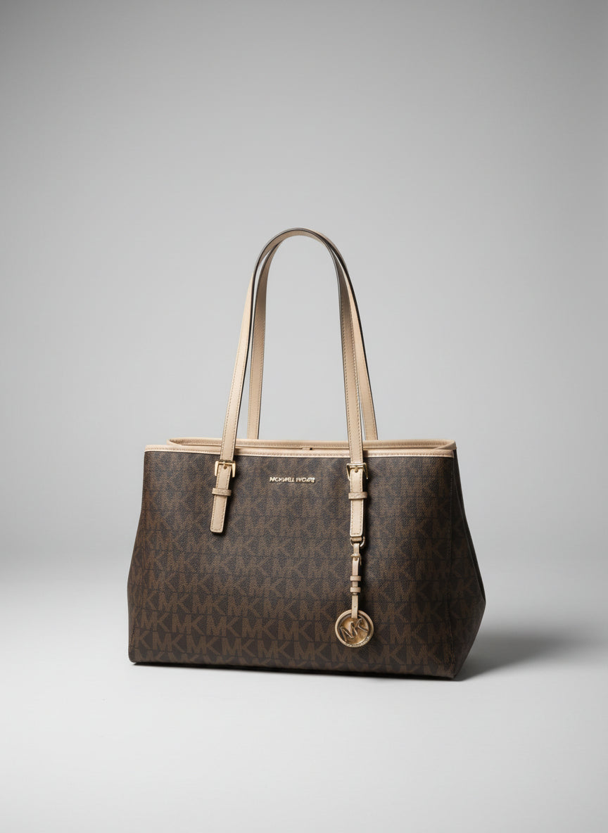 Michael Kors Jet Set Brown MK Signature Tote Handbag Bag