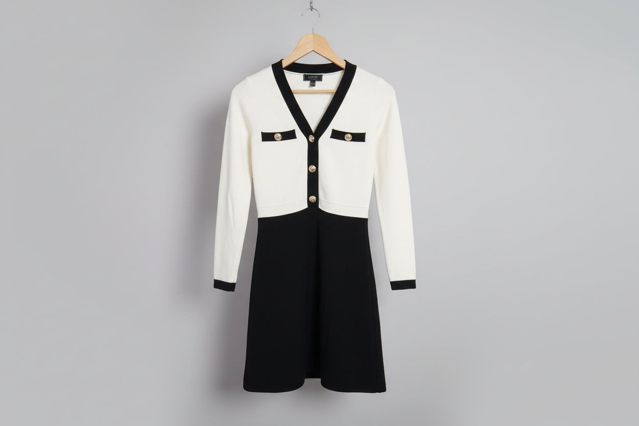 Lipsy London Knit Dress in Cream & Black - UK 8 EU 36 - Great Condition