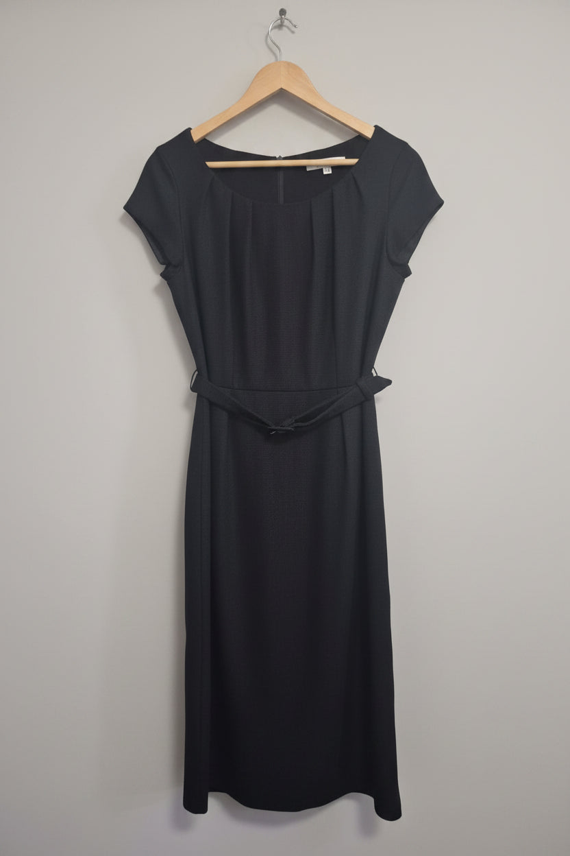 L.K Bennett Dress - 65% Wool - Black Waist Belt Midi - UK 10 EU 38