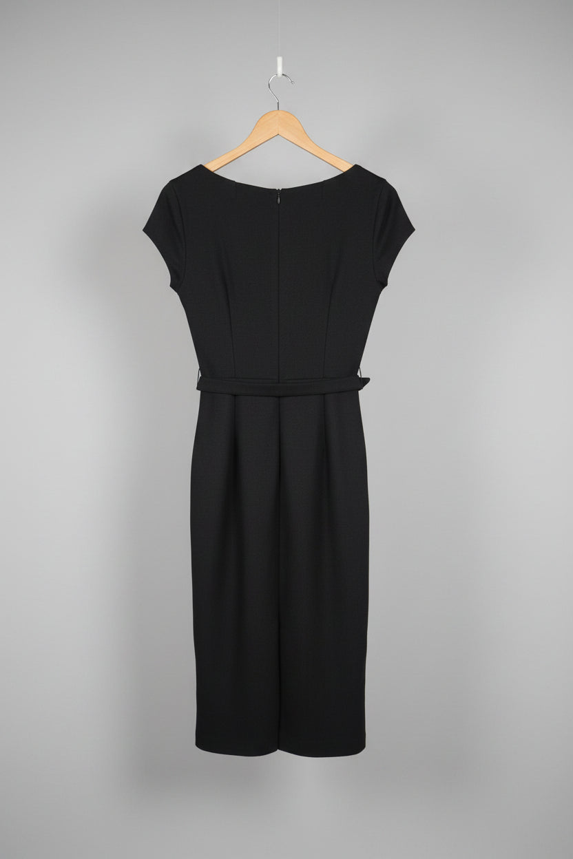 L.K Bennett Dress - 65% Wool - Black Waist Belt Midi - UK 10 EU 38