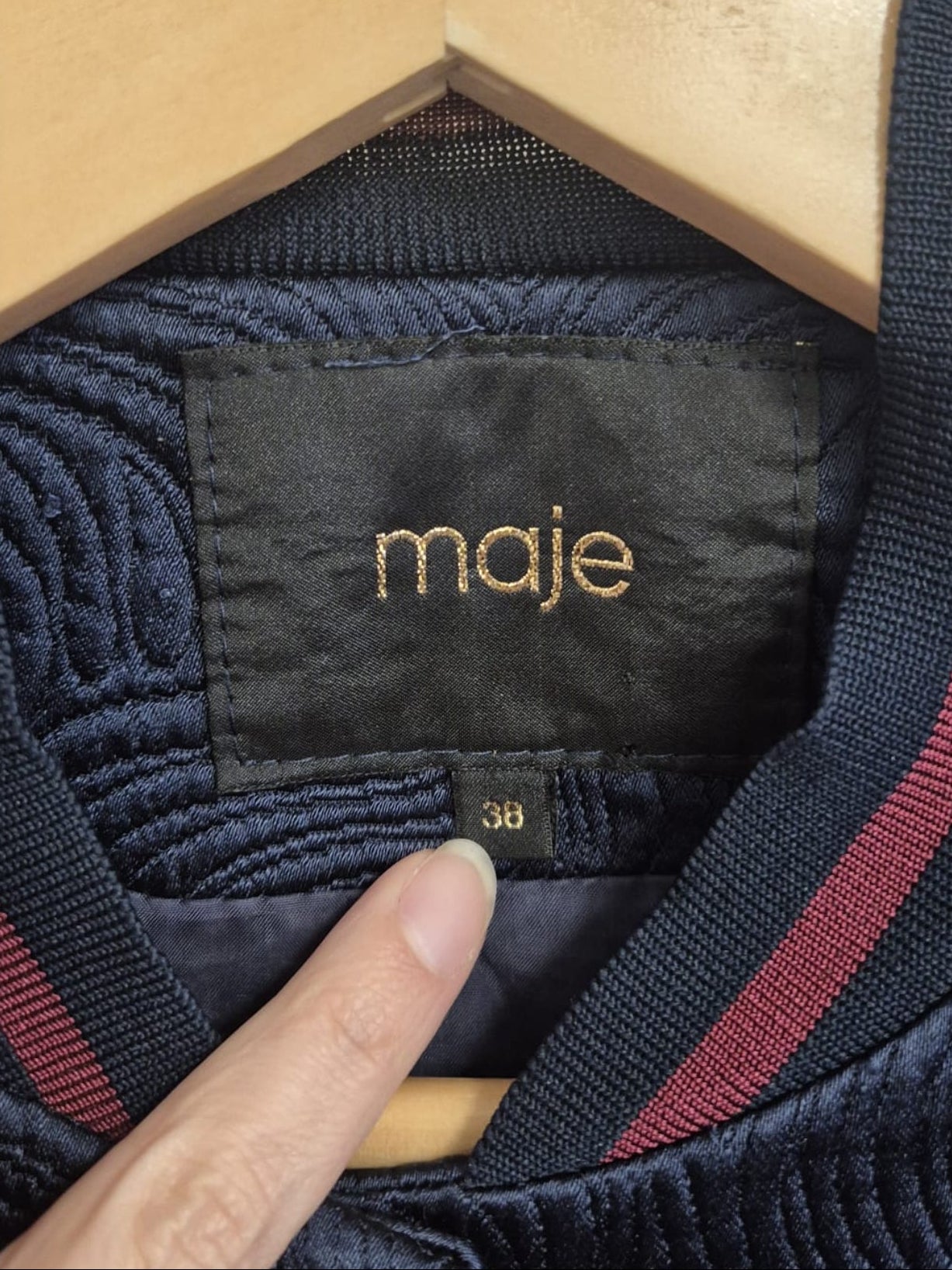 MAJE Spring Bomber Jacket Navy Blue - EU 38 UK 10 Textured Swirl Print