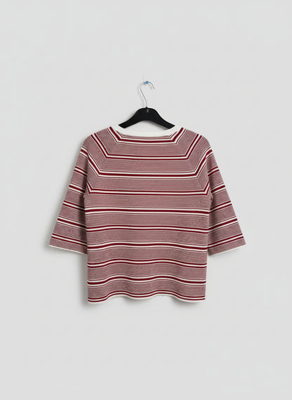 MAJE (1) Red & White Stripe Knitted Floral Jumper Sweater Top 1/2 Sleeves UK 8 EU 36