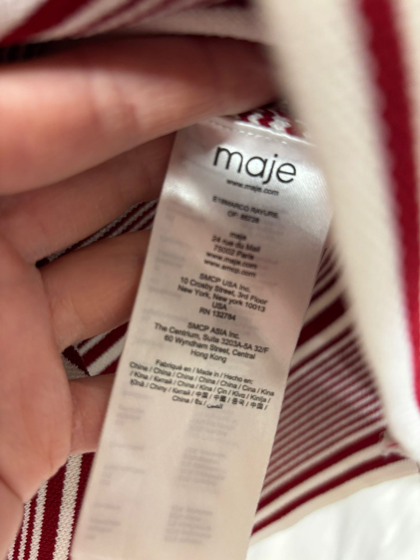 MAJE (1) Red & White Stripe Knitted Floral Jumper Sweater Top 1/2 Sleeves UK 8 EU 36