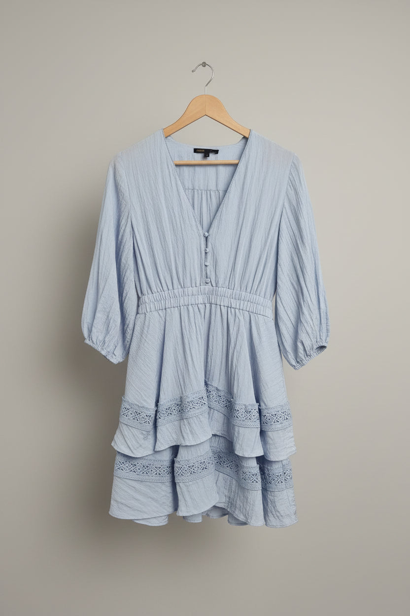 Maje Ladies Dress - UK 8 EU 36 - Light Blue Ruffle Frill Boho Hippie