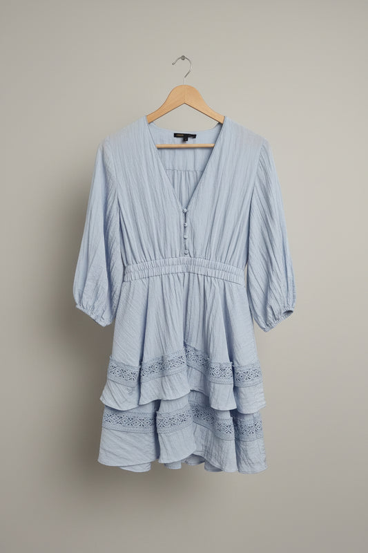 Maje Ladies Dress - UK 8 EU 36 - Light Blue Ruffle Frill Boho Hippie
