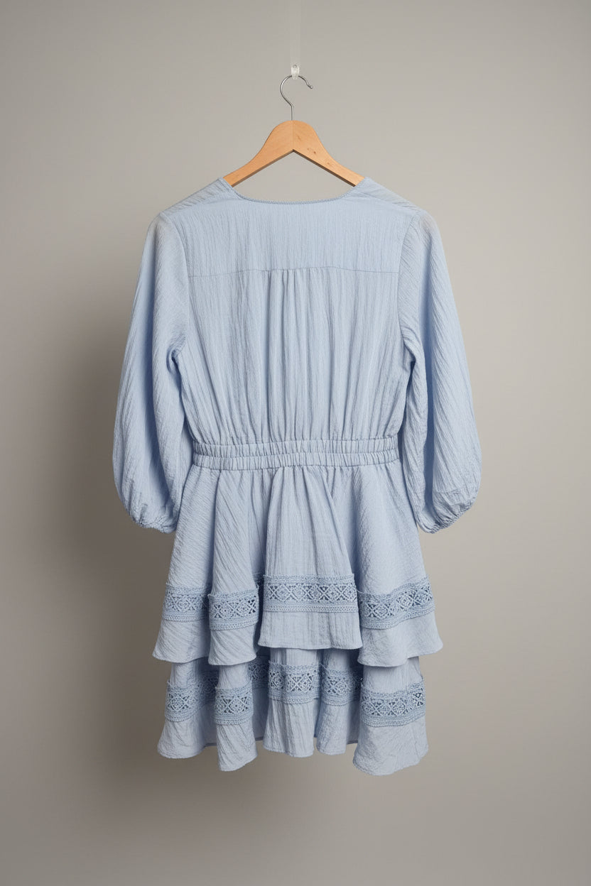 Maje Ladies Dress - UK 8 EU 36 - Light Blue Ruffle Frill Boho Hippie