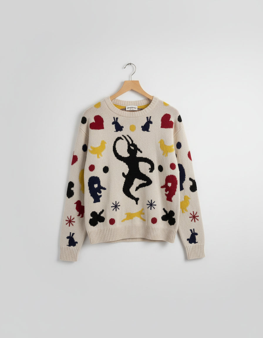 BNWT MEADOWS Jacquard-Knit Wool Sweater UK 6 EU 34 Cream Abstract Print New