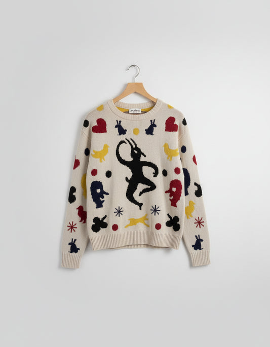 BNWT MEADOWS Jacquard-Knit Wool Sweater UK 6 EU 34 Cream Abstract Print New