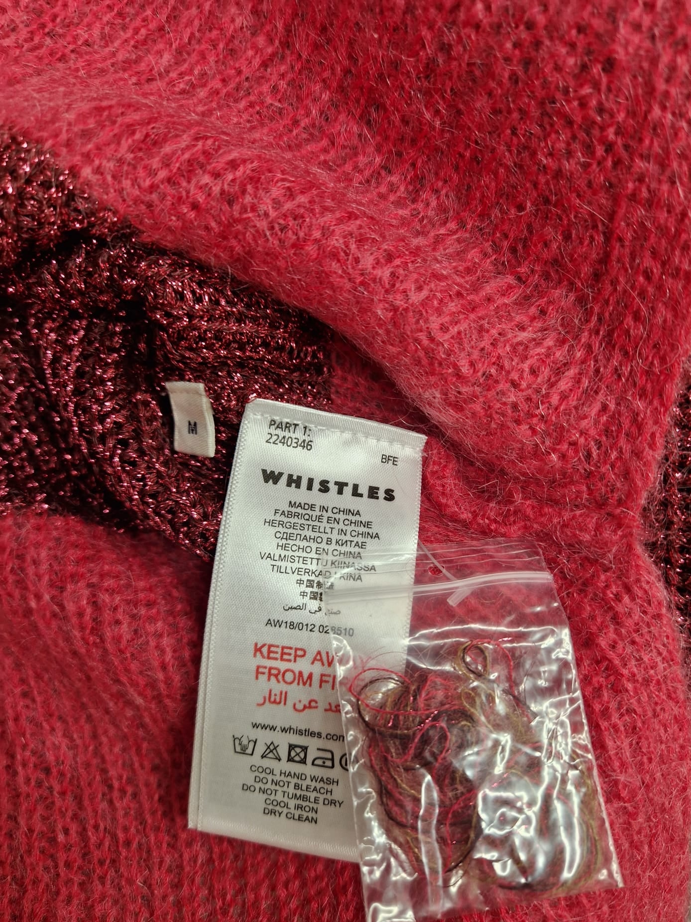 BNWT Whistles (M) Mohair Wool Jumper Pink & Purple UK 10 12 EU 38 40 - NEW WITH TAGS