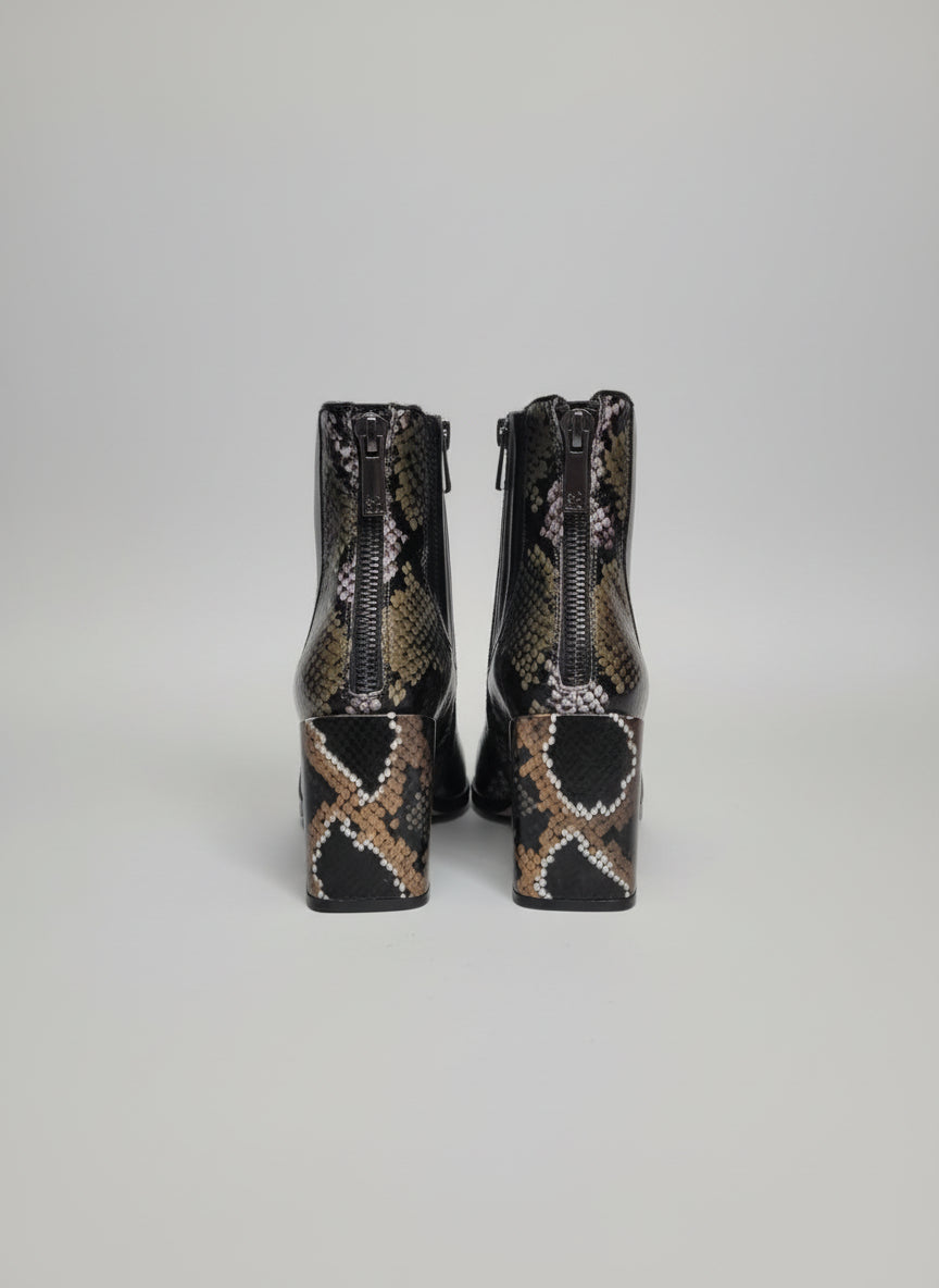 Ladies Moda In Pelle Black Leather Heels Boots UK 7 EU 40 Snakeskin Heel