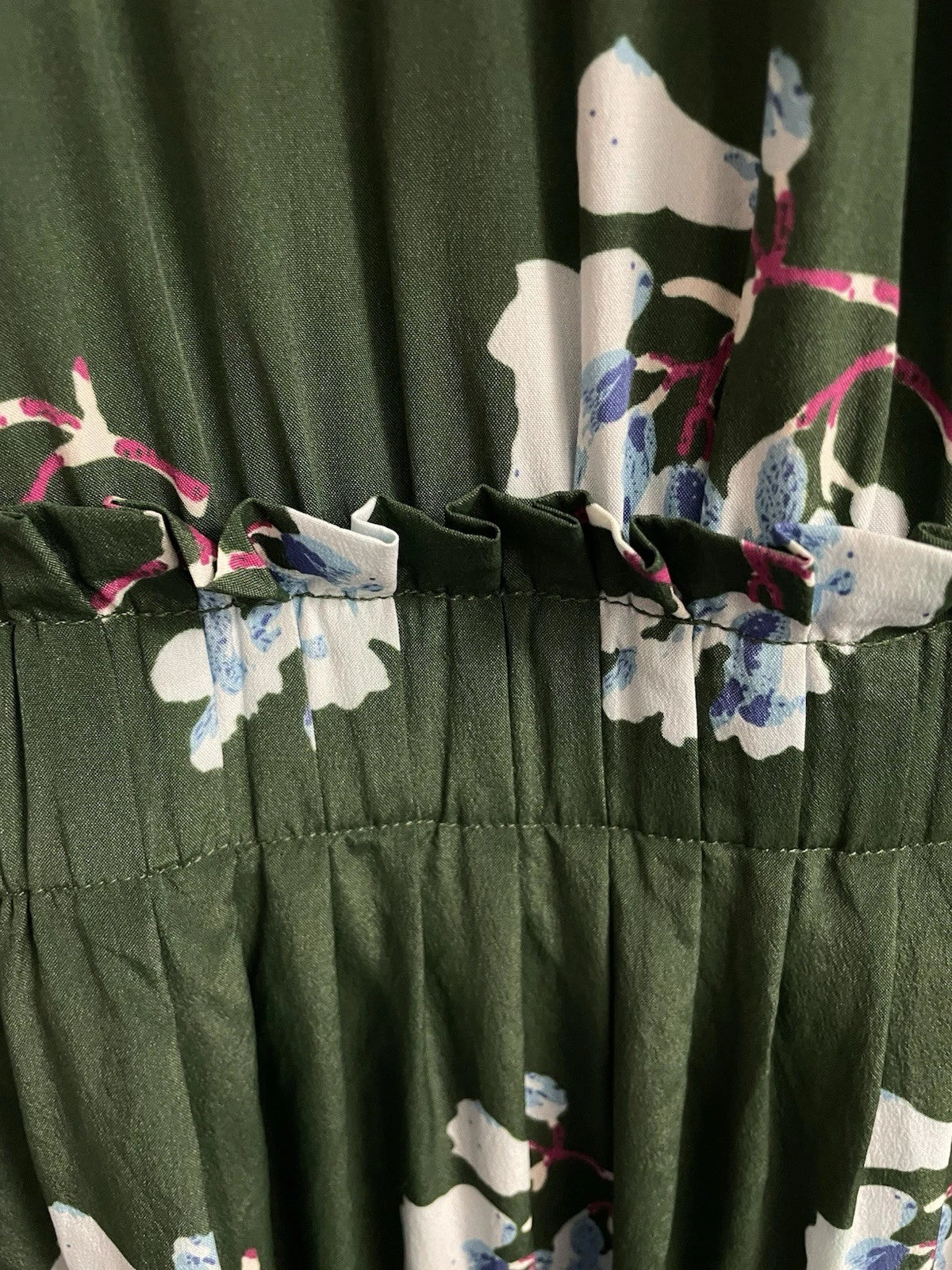 MAJE Green Floral Dress UK 10 EU 38 Pleat Swing Tea Dress Silk-Blend