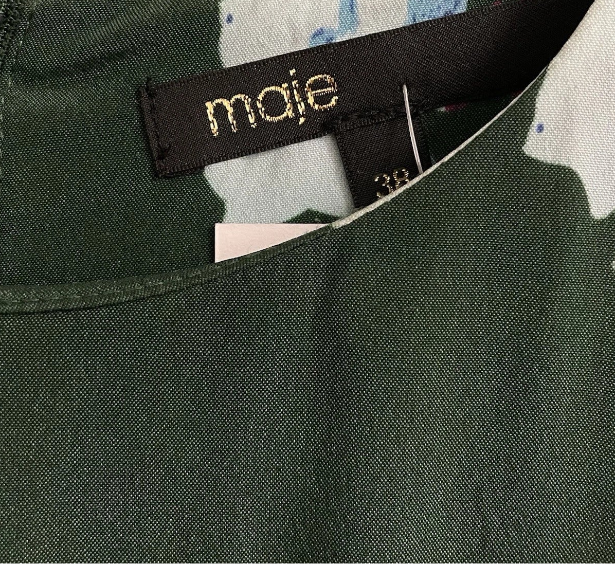 MAJE Green Floral Dress UK 10 EU 38 Pleat Swing Tea Dress Silk-Blend