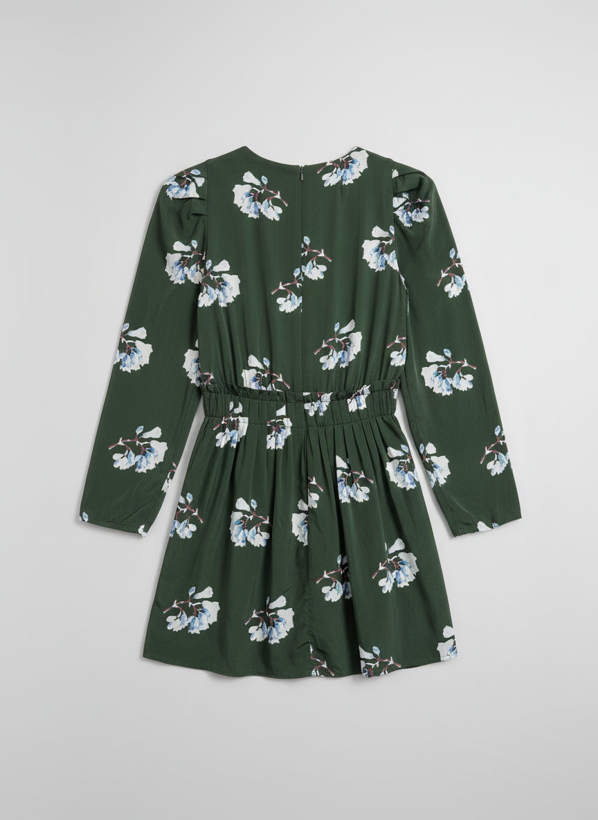 MAJE Green Floral Dress UK 10 EU 38 Pleat Swing Tea Dress Silk-Blend