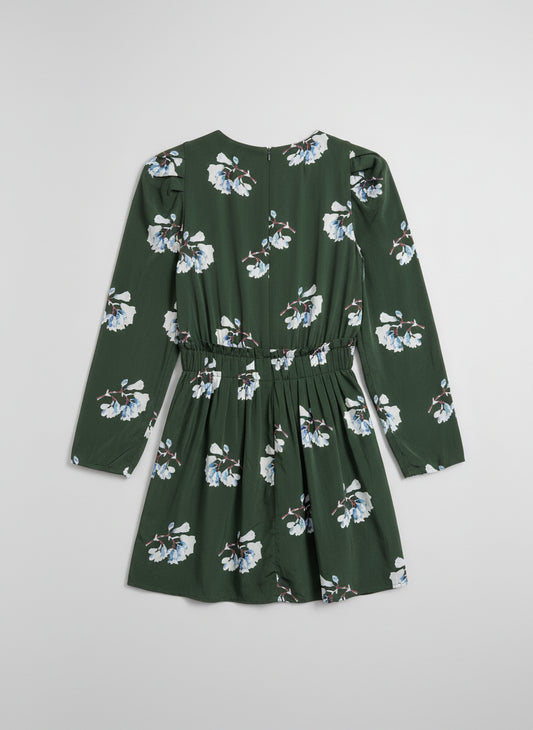 MAJE Green Floral Dress UK 10 EU 38 Pleat Swing Tea Dress Silk-Blend