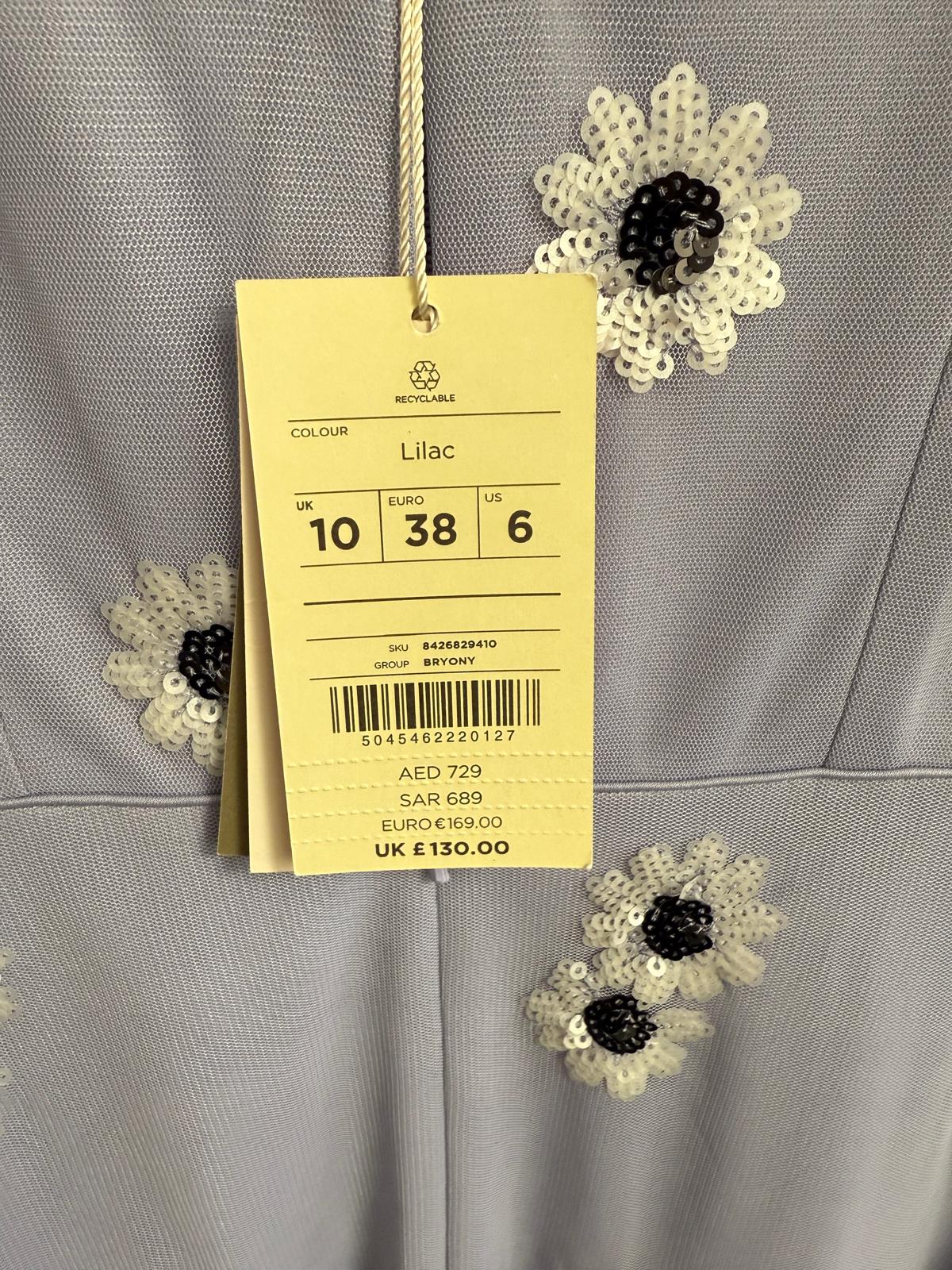 BNWT Monsoon Purple Floral Sequin Mesh Maxi Midi Dress UK 10 EU 38 RRP £130