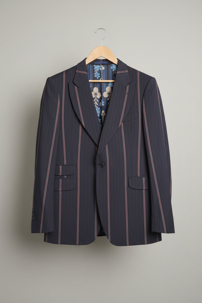 Kenzo Homme Blue Striped Blazer Jacket - Size Large - Double Breasted - Navy Blue