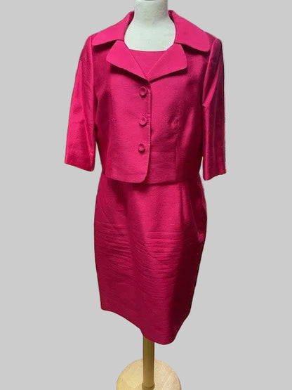 Hobbs Ladies Cerise Pink Dress & Jacket - Dress Suit - UK 14 EU 42 - MOG MOB - Co-Ord