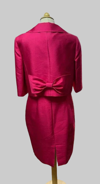 Hobbs Ladies Cerise Pink Dress & Jacket - Dress Suit - UK 14 EU 42 - MOG MOB - Co-Ord