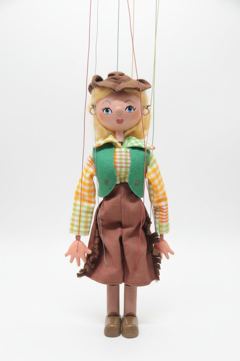 Pelham Puppets Wooden Cowgirl String Puppet SS15 Marlborough Wilts Vintage
